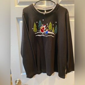 White Stag Black Sweater with Santa and Tree Design
